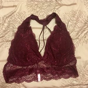 Burgundy Halter Lace Bralette